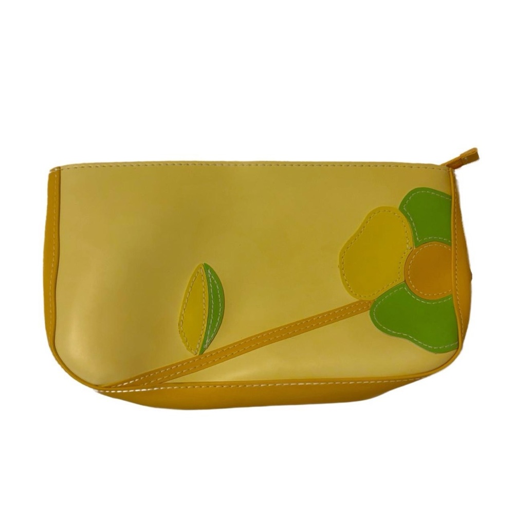 Vintage Y2K Elizabeth Arden Yellow and Green Floral Decal Makeup Bag
